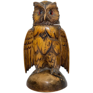 Victorian Carved Wood Owl Bird Inkwell Treen Sculpture - Cheshire Antiques Consultant