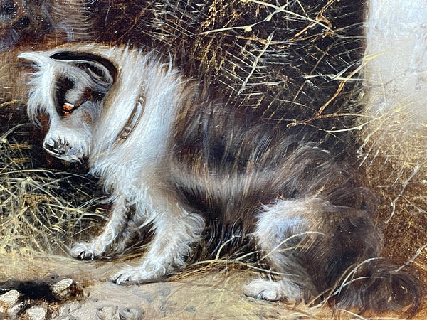 Victorian Oil Painting 3 Hunting Terrier Dogs "A Sharp Lookout" Edward Armfield 1817-1896 - Cheshire Antiques Consultant