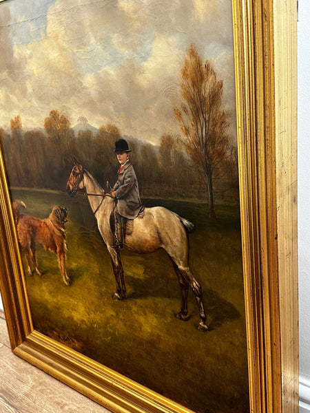 Victorian Oil Painting Boy Francis James Fry Aged 5 Riding Pony & Attendant Dog - Cheshire Antiques Consultant