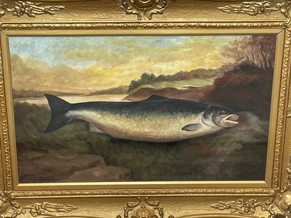 Victorian Oil Painting Catch Of The Day Trout Fish By John Bucknell Russell - Cheshire Antiques Consultant