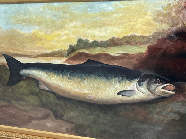 Victorian Oil Painting Catch Of The Day Trout Fish By John Bucknell Russell - Cheshire Antiques Consultant