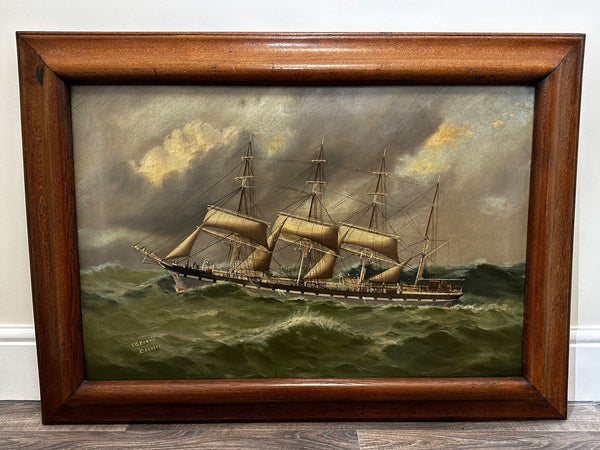 Victorian Oil Painting Four Masted Iron Merchant Ship Colony By Thomas G Purvis - Cheshire Antiques Consultant