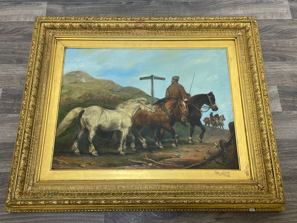 Victorian Oil Painting Horses On The Road"To Chester By Edward Lloyd Ellesmere - Cheshire Antiques Consultant