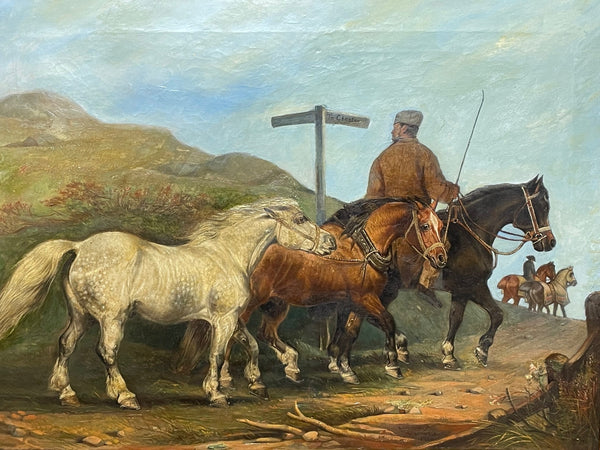 Victorian Oil Painting Horses On The Road"To Chester By Edward Lloyd Ellesmere - Cheshire Antiques Consultant