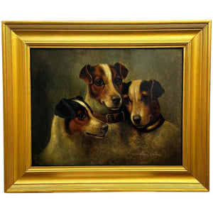 Victorian Oil Painting Jack Russell Dogs Together PA MA & I By Charles Dudley - Cheshire Antiques Consultant