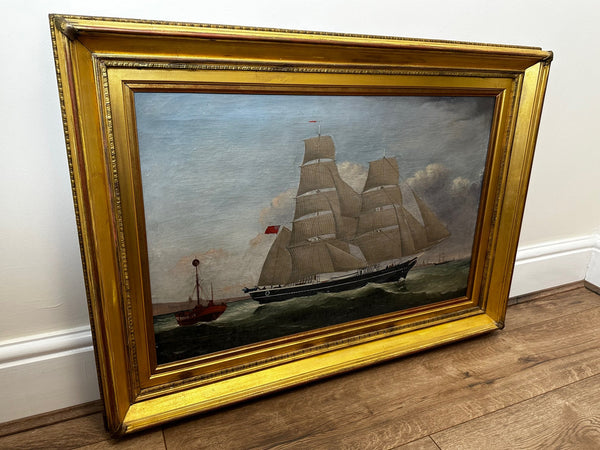 Victorian Oil Painting Marine Brigg Ship Susannah Thrift With Pilot St Nicholas - Cheshire Antiques Consultant