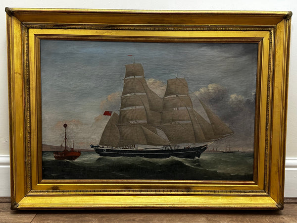 Victorian Oil Painting Marine Brigg Ship Susannah Thrift With Pilot St Nicholas - Cheshire Antiques Consultant