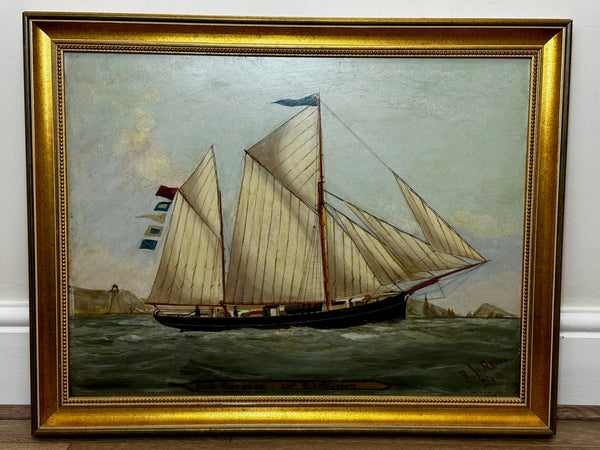 Victorian Oil Painting Marine Schooner Sailing Ship Levonia Off Coast Portsmouth - Cheshire Antiques Consultant