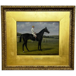 Victorian Oil Painting Race Horse Harvester & Jockey 1884 Derby Winner - Cheshire Antiques Consultant