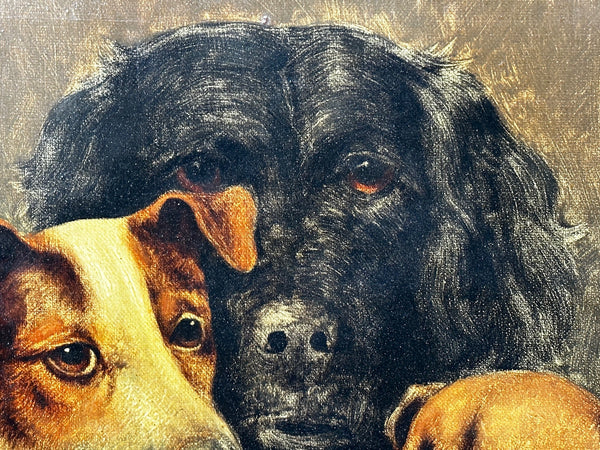 Victorian Oil Painting The Three Graces Jack Russell, Cocker Spaniel & Pug Dogs - Cheshire Antiques Consultant
