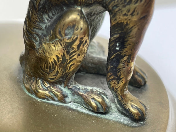 Victorian Solid Brass Inkwell 3 Irish Setter Dog Hounds Supporting Globe - Cheshire Antiques Consultant