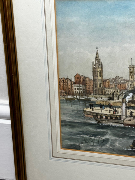 Victorian Watercolour Liverpool Paddle Ferry Ships Mersey McGahey - Cheshire Antiques Consultant