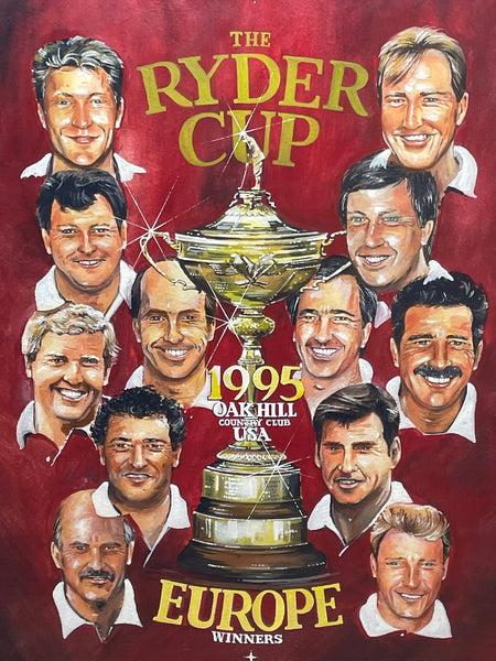 Watercolour Golf Tournament 1995 Ryder Cup Victorious European Team - Cheshire Antiques Consultant