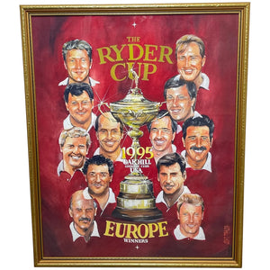 Watercolour Golf Tournament 1995 Ryder Cup Victorious European Team - Cheshire Antiques Consultant