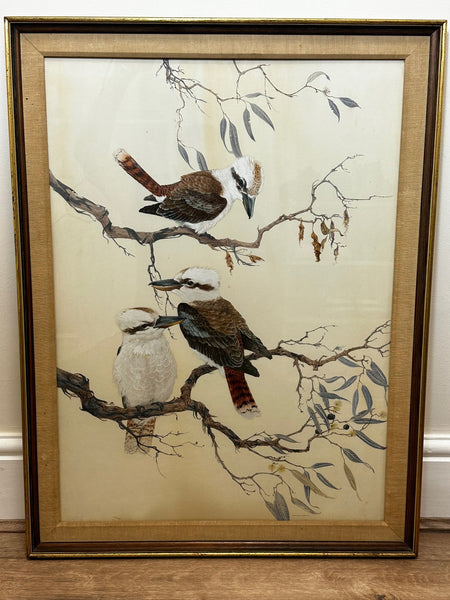 Watercolour Group 3 Kookaburras Birds Perched In Bush Outback Signed Robin Hill - Cheshire Antiques Consultant