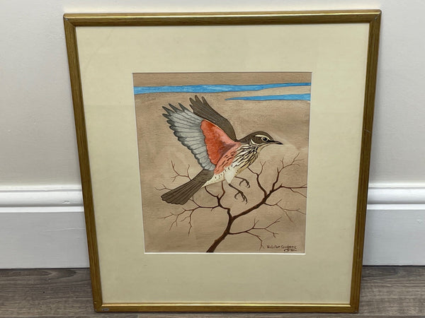Watercolour Redwing Mid Flight Thrush By Ralston Gudgeon RSW 1910-1984 - Cheshire Antiques Consultant