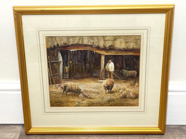Watercolour "Tending The Sheep" By Bertha Rhodes RA RCA Exh 1905 -1912 - Cheshire Antiques Consultant